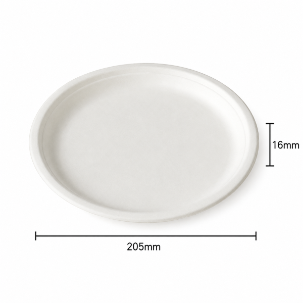 8 inch bagasse plate dimensions with size measurement details
