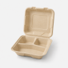 8 inch natural three compartment bagasse clamshell food container