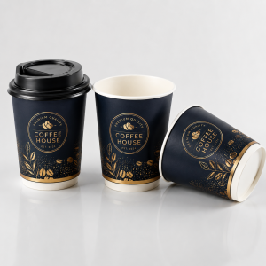 8oz double wall paper cup front view with custom printed design