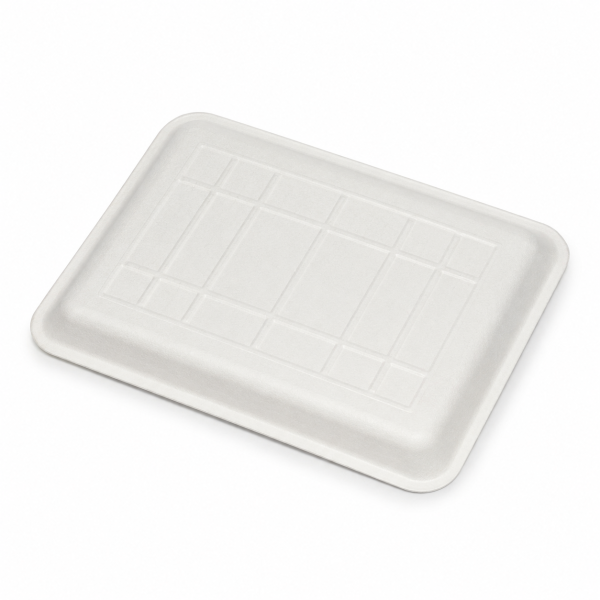 Underside of an 8 x 6 inch molded bagasse food tray