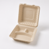 9 inch natural three compartment bagasse clamshell food container
