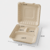 9 Inch Three Compartment Bagasse Clamshell Food Container