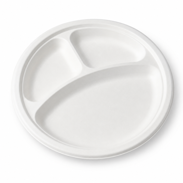 9 inch three compartment bagasse plate for meals