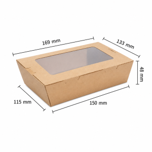 900ml kraft salad box with clear window size