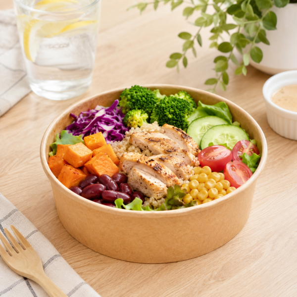 900ml-round-kraft-paper-bowl-salad-use 900ml round kraft paper bowl used for salad takeaway and ready meals