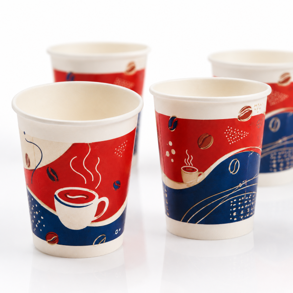 9oz custom paper cup with printed beverage design