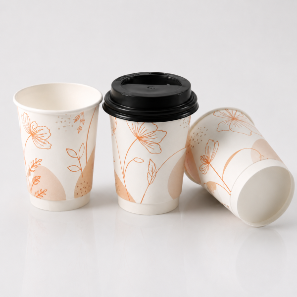 9oz custom printed paper cup front view with floral design