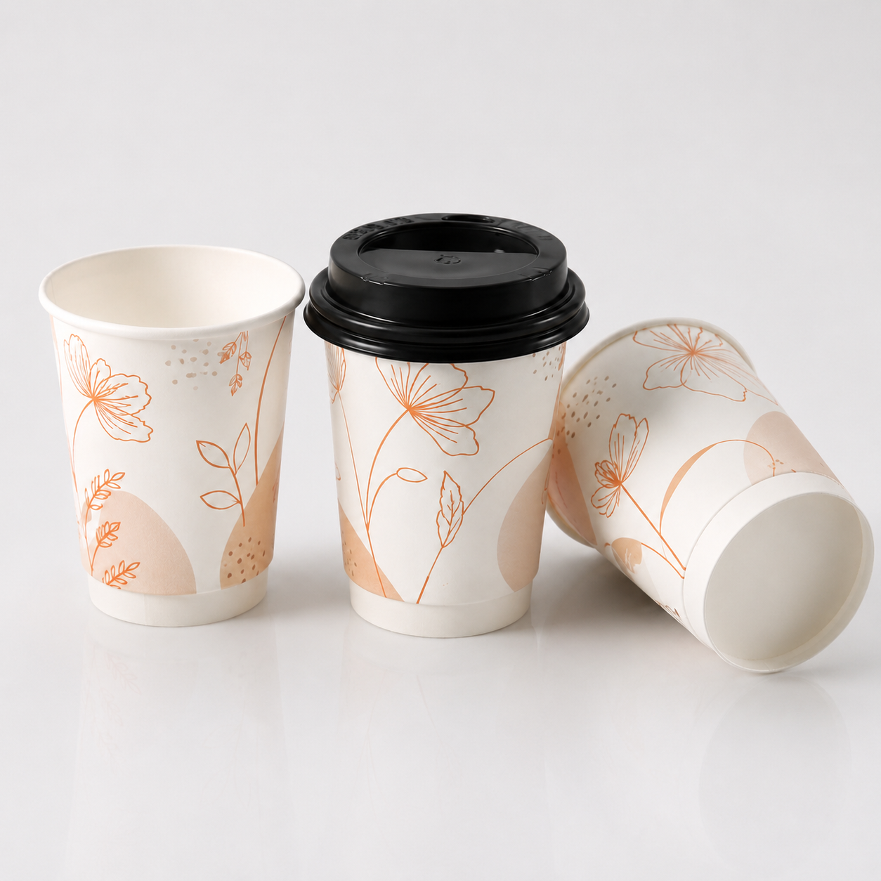 9oz custom printed paper cup front view with floral design