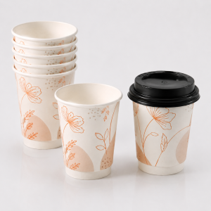 9oz paper cups stacked together for storage display