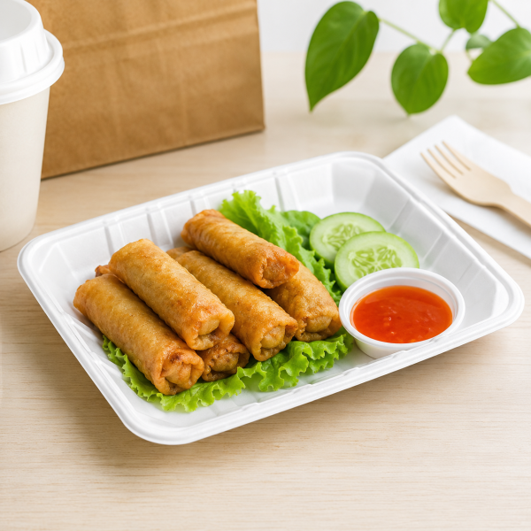 9 x 6 inch bagasse food tray serving food