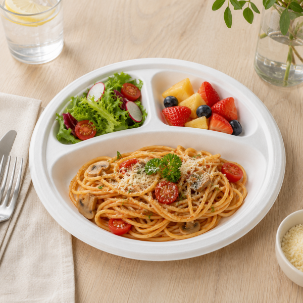 10 Inch Three Compartment Bagasse Plate