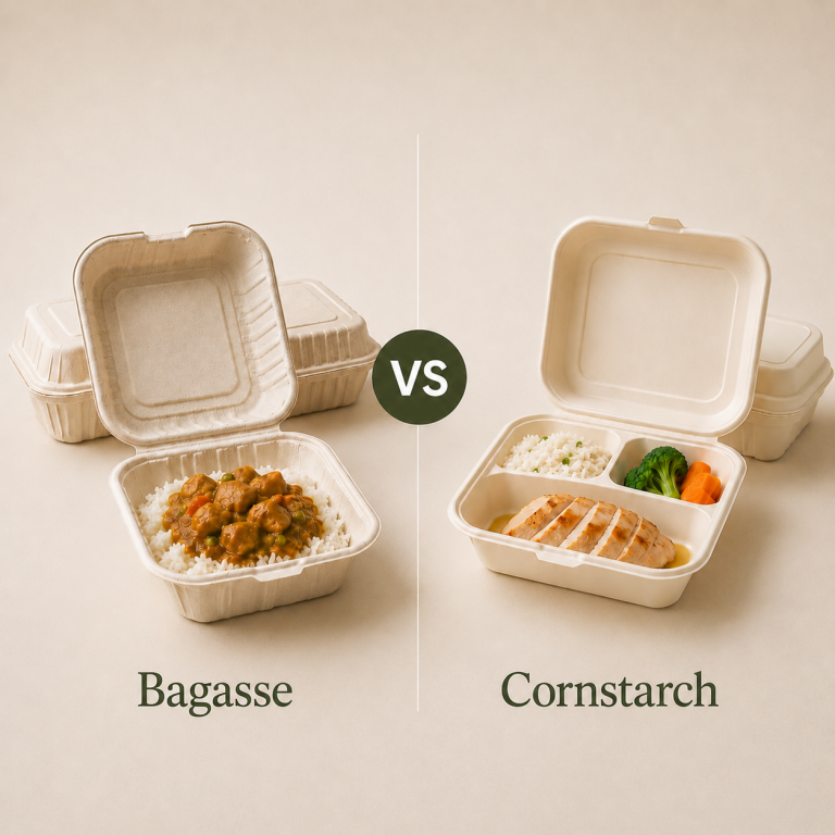 Bagasse vs cornstarch food containers for eco-friendly takeaway packaging wholesale