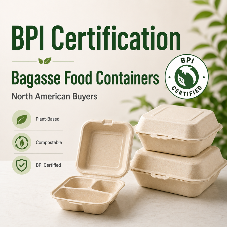 BPI certification concept for bagasse food containers for North American buyers