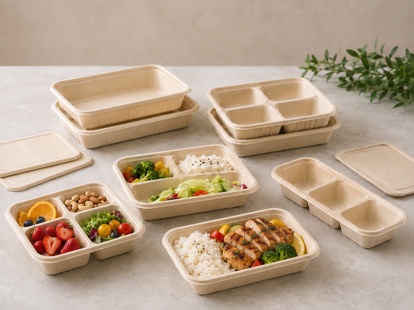 Cornstarch food containers with compartment trays for wholesale packaging