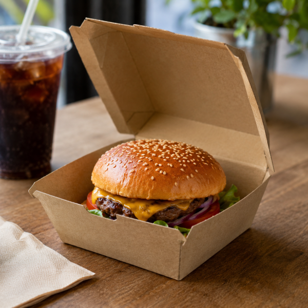 4.4-inch-kraft-paper-burger-box-hamburger-packaging Kraft paper burger box used for hamburger takeaway packaging