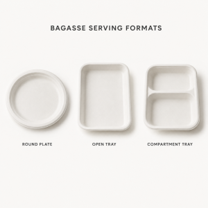 Round bagasse plate open food tray and compartment tray structure comparison
