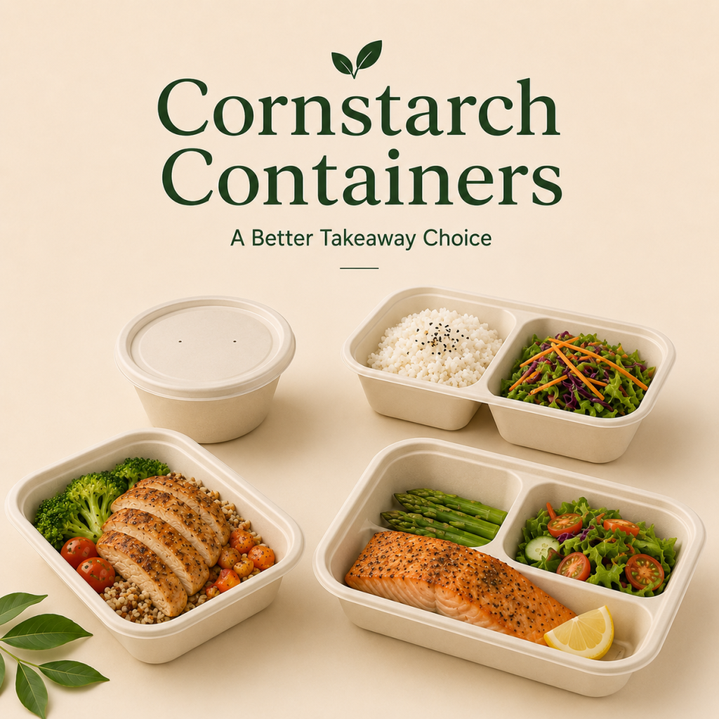 Cornstarch food containers for sustainable takeaway and restaurant packaging