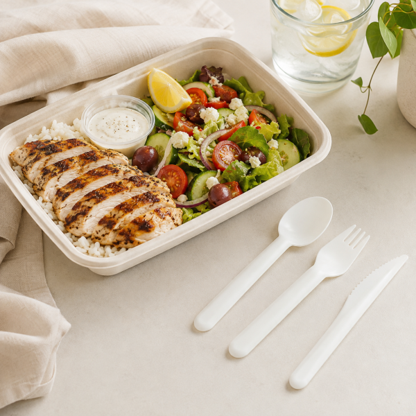 white-cutlery-set-takeaway-food-packaging Bagasse Fiber Cutlery