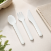 white-disposable-cutlery-set-spoon-fork-knife White disposable cutlery set including spoon fork and knife for food service