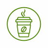 Green coffee cup icon representing custom food packaging solutions for coffee shops and cafés