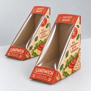 Custom paper sandwich box packaging with two transparent window cartons