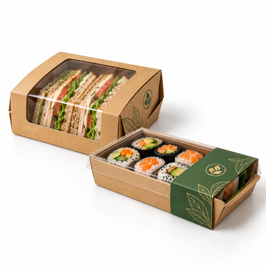 Kraft sandwich and sushi food boxes with clear display windows